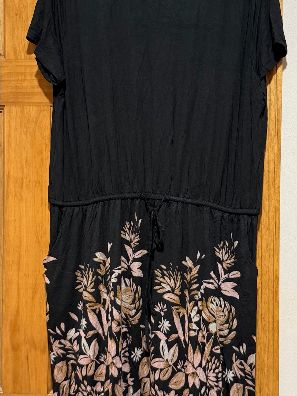Black Floral Drawstring Waist Maxi Dress